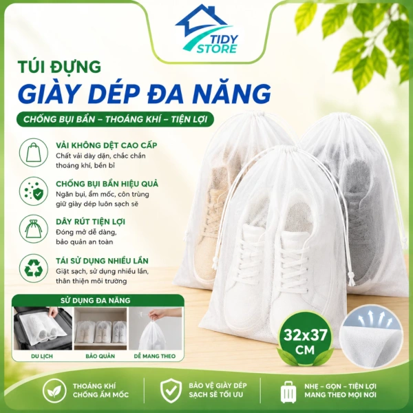 Dây rút và lớp vải chống bụi trên túi đựng giày khiến các đôi giày luôn sạch ngay cả sau những chuyến đi dài - Ảnh 1