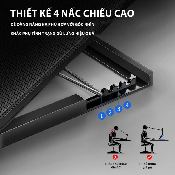 Luồng không khí tự nhiên – Khi bạn nâng laptop lên bằng đế tản nhiệt, không chỉ tăng khoảng cách giữa mặt đáy máy và bề mặt bàn, mà còn tạo ra một khe hở cho không khí di chuyển. (Ảnh 2) Luồng không khí tự nhiên – Khi bạn nâng laptop lên bằng đế tản nhiệt, không chỉ tăng khoảng cách giữa mặt đáy máy và bề mặt bàn, mà còn tạo ra một khe hở cho không khí di chuyển. (Ảnh 2)