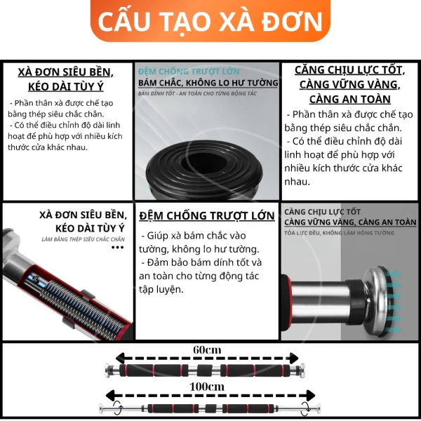 Sau khi hoàn tất, bạn sẽ có một chiếc xà đơn được lắp chắc, độ dài vừa vặn và sẵn sàng cho mọi bài tập như pull‑up, chin‑up, và muscle‑up. (Ảnh 4)