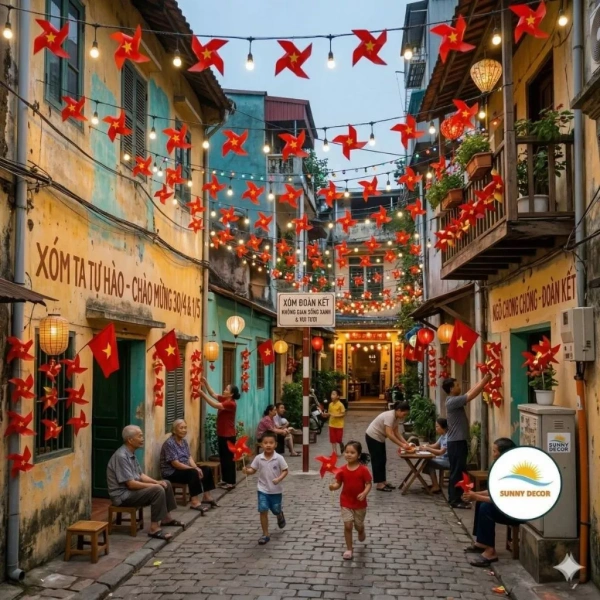 Hầu hết dây chong chóng hiện nay, bao gồm Sunny decor - Dây chong chóng trang trí cờ đỏ sao vàng, được làm từ nhựa PVC cao cấp. (Ảnh 2)