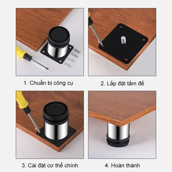 Một trong những lựa chọn đáng cân nhắc khi muốn kết hợp tính linh hoạt và độ bền là Chân kệ chân ghế sofa inox chân bàn có điều chỉnh độ cao (Với vít) MOGEE. (Ảnh 5)