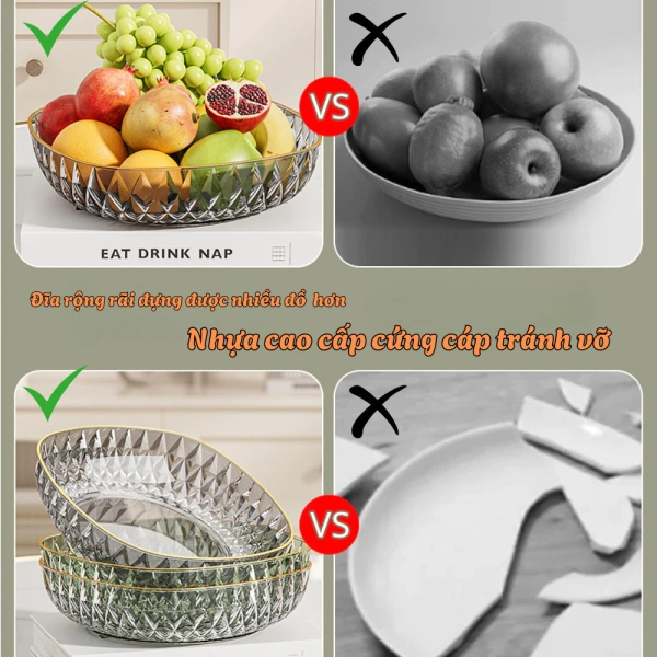 Sản phẩm Đĩa Đựng Trái Cây Vân Kim Cương LEMON có thiết kế hiện đại, được làm từ chất liệu nhựa ABS cao cấp với độ cứng và độ bền tốt. (Ảnh 3)