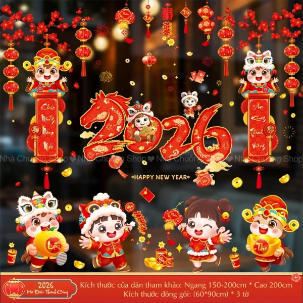 Với những bước chuẩn bị và điều kiện môi trường thích hợp, Decal Tết 2026 này có thể giữ màu sắc rực rỡ và bám dính tốt trong suốt thời gian lễ hội, đồng thời dễ dàng tháo ra khi Tết qua mà không lo lại vết keo trên kính hay tường. (Ảnh 4)