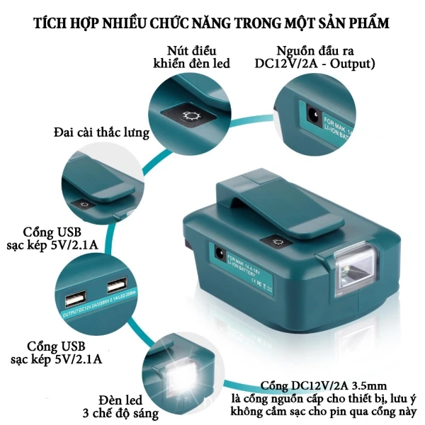 Khi một đế chuyển pin thành sạc dự phòng với 2 cổng USB và đèn LED 3 chế độ thực sự cứu vãn dự án ngoài trời - Ảnh 3 Khi một đế chuyển pin thành sạc dự phòng với 2 cổng USB và đèn LED 3 chế độ thực sự cứu vãn dự án ngoài trời - Ảnh 3