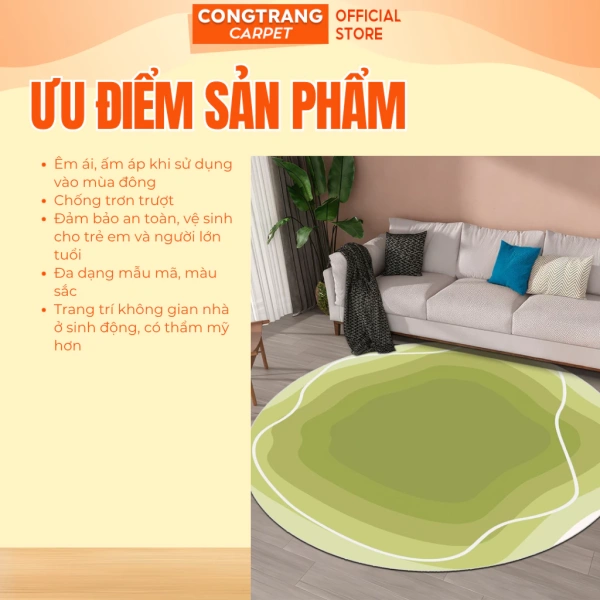 Với kích thước đa dạng (đường kính 1m, 1m2, 1m6), thảm tròn Bali đáp ứng được nhiều nhu cầu trang trí. (Ảnh 4) Với kích thước đa dạng (đường kính 1m, 1m2, 1m6), thảm tròn Bali đáp ứng được nhiều nhu cầu trang trí. (Ảnh 4)