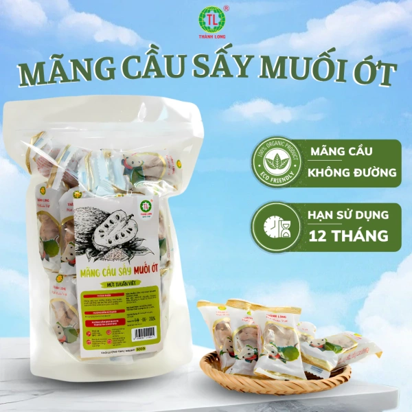 Mứt Mãng Cầu sấy muối ớt Thành Long được làm từ 80% mãng cầu tươi, kết hợp với đường tinh luyện, muối i-ốt và bột ớt. (Ảnh 2) Mứt Mãng Cầu sấy muối ớt Thành Long được làm từ 80% mãng cầu tươi, kết hợp với đường tinh luyện, muối i-ốt và bột ớt. (Ảnh 2)
