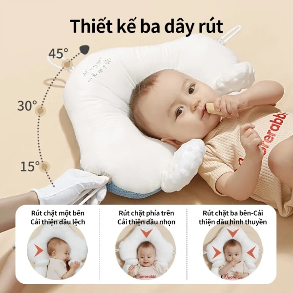 Đặt gối lên mặt phẳng, đưa bé nằm ngửa lên gối, chú ý để đầu bé đặt vào vị trí trung tâm của vòng chữ U. (Ảnh 3) Đặt gối lên mặt phẳng, đưa bé nằm ngửa lên gối, chú ý để đầu bé đặt vào vị trí trung tâm của vòng chữ U. (Ảnh 3)