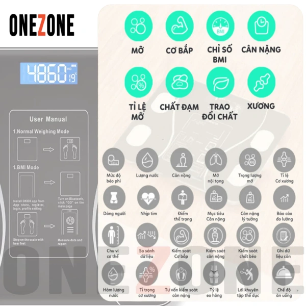 Nhiều mẫu cân thông minh hiện nay, như cân ONEZONE Bluetooth, được tặng kèm một thước dây dài 1,5 m. (Ảnh 5) Nhiều mẫu cân thông minh hiện nay, như cân ONEZONE Bluetooth, được tặng kèm một thước dây dài 1,5 m. (Ảnh 5)