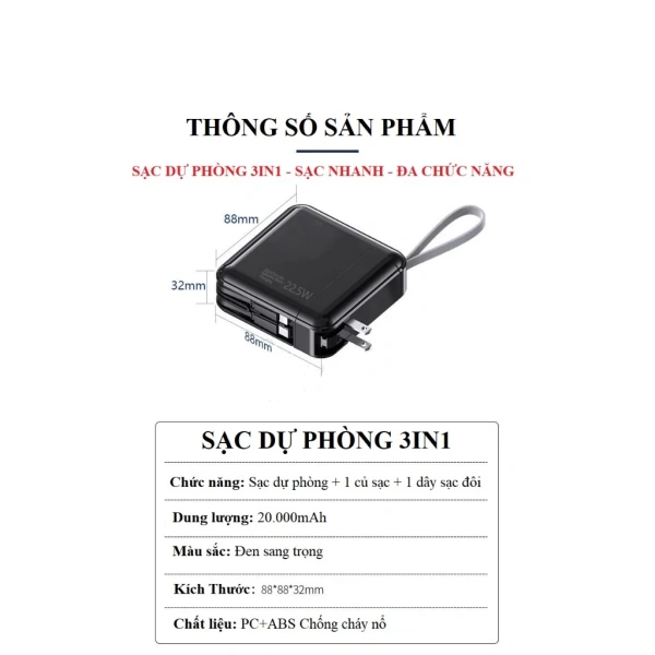 Đây là một trong những mẫu pin dự phòng 3‑in‑1 được giới thiệu gần đây, hứa hẹn đáp ứng nhu cầu “sạc nhanh” và “có cáp tháo rời”. (Ảnh 3) Đây là một trong những mẫu pin dự phòng 3‑in‑1 được giới thiệu gần đây, hứa hẹn đáp ứng nhu cầu “sạc nhanh” và “có cáp tháo rời”. (Ảnh 3)