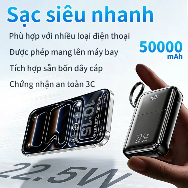 Thị trường hiện nay có nhiều thương hiệu cung cấp pin dự phòng 50000 mAh, nhưng không phải mẫu nào cũng đáp ứng đủ tiêu chí về công suất sạc nhanh, an toàn và tính tiện dụng. (Ảnh 4)