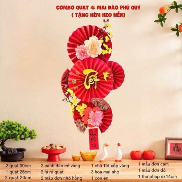 Set này gồm một bộ đầy đủ phụ kiện quạt giấy, chữ kèm hoa và vải nhung đỏ, giá hiện đang giảm từ 139,370₫ xuống còn 109,740₫. (Ảnh 5) Set này gồm một bộ đầy đủ phụ kiện quạt giấy, chữ kèm hoa và vải nhung đỏ, giá hiện đang giảm từ 139,370₫ xuống còn 109,740₫. (Ảnh 5)