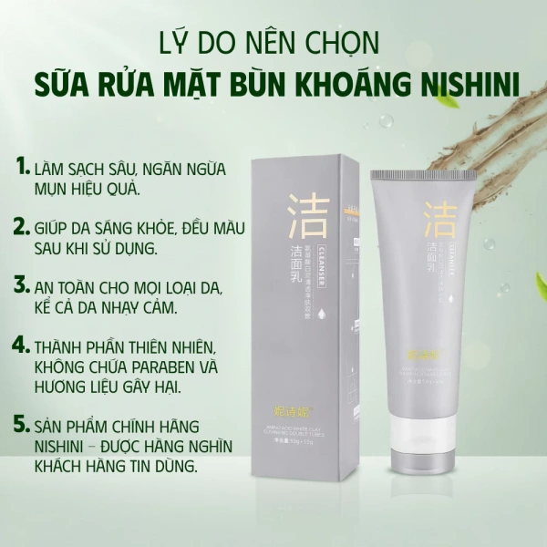 Sữa Rửa Mặt Bùn Khoáng Nishini (100ml) là một trong những lựa chọn được nhiều người tiêu dùng tin tưởng. (Ảnh 3)