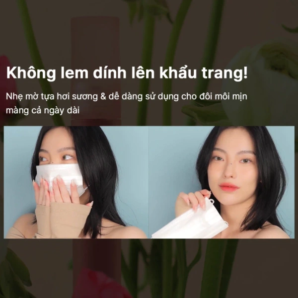 Với công thức “gel nước + chất tạo màng”, son môi không chỉ mang lại màu mờ ảo, mà còn cung cấp một lớp “phủ bảo vệ” nhẹ nhàng, giữ độ ẩm và giảm tốc độ mài mòn màu. (Ảnh 4) Với công thức “gel nước + chất tạo màng”, son môi không chỉ mang lại màu mờ ảo, mà còn cung cấp một lớp “phủ bảo vệ” nhẹ nhàng, giữ độ ẩm và giảm tốc độ mài mòn màu. (Ảnh 4)