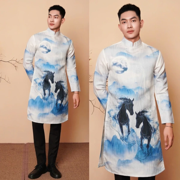 Họa tiết truyền thống trên áo dài nam thường được thực hiện bằng hai phương pháp chính: thêu tay và in 3D. (Ảnh 2) Họa tiết truyền thống trên áo dài nam thường được thực hiện bằng hai phương pháp chính: thêu tay và in 3D. (Ảnh 2)