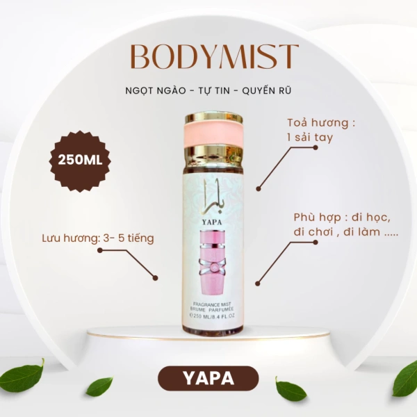 Trang TriMap Marketplace cung cấp COMBO 3 CHAI Xịt thơm toàn thân YAPA 250ml với mức giá ưu đãi 69.300₫ (giảm từ 84.546₫), và bao gồm chi tiết hương thơm đa tầng cùng cam kết lưu hương 3‑5 tiếng. (Ảnh 5)