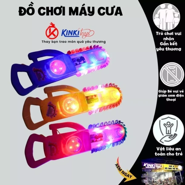 Âm nhạc và ánh sáng của máy cưa đồ chơi thu hút bé, nhưng chỉ tính năng dừng tự động mới thực sự đảm bảo an toàn.