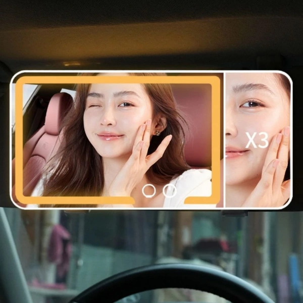 Ánh sáng LED ba màu trên gương trong xe khiến việc trang điểm buổi sáng bớt lo lắng hơn