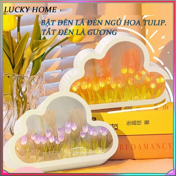 Ánh sáng phản chiếu nhẹ nhàng từ đèn thủ công gương hình hoa tulip khiến góc làm việc và phòng ngủ trở nên êm dịu