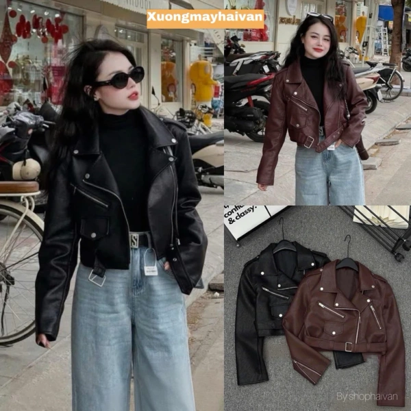 Áo da croptop đai đỏ‑đen mang phong cách trẻ trung, nhưng độ ấm khi trời se lạnh thường bị bỏ qua