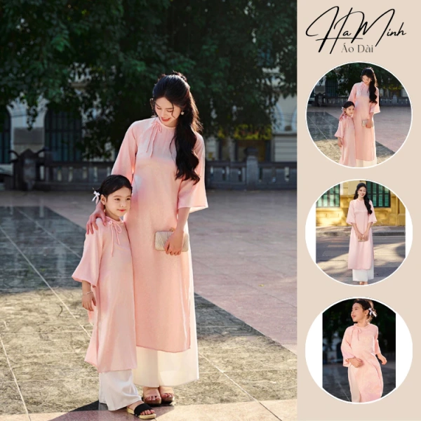 Áo dài mẹ và bé suông lụa gấm thường làm bé bứt rè trong những khoảnh khắc di chuyển nhanh ở lễ hội