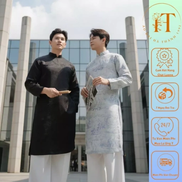 Áo dài nam cao cấp tôn lên vẻ trang trọng trong lễ tết, nhưng thiếu quần khiến khoảnh khắc chụp ảnh bất ngờ