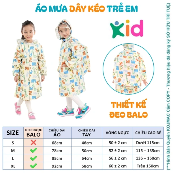 Áo mưa trẻ em có dây kéo và ngăn đeo ba lô: chi tiết nhỏ thường bị bỏ qua nhưng lại khiến ngày mưa khó chịu