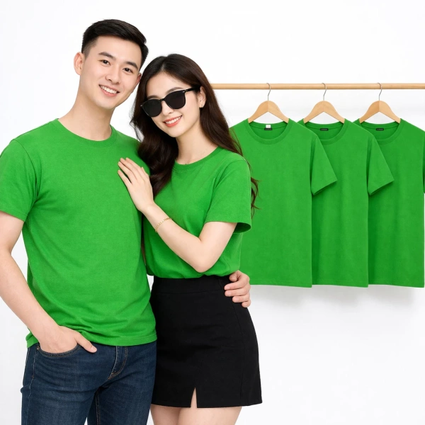 Áo thun xanh lá dày cho nam và nữ thường co lại sau lần giặt đầu, khiến phom xuông trở nên chật.