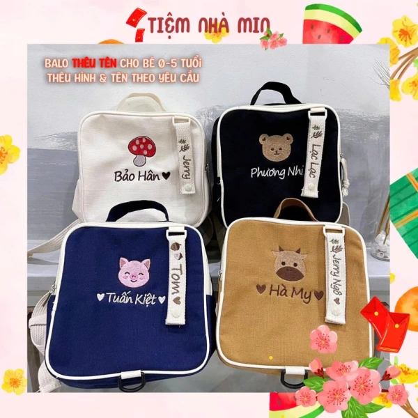 Balo học sinh có thêu tên dễ nhận diện, nhưng độ bền của tag thường yếu dần sau mùa học đầu tiên