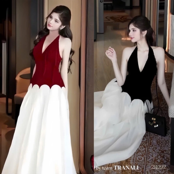 Cảm nhận bất ngờ về độ rủ nhẹ của váy cổ yếm dài dành cho người cân 55‑100 kg