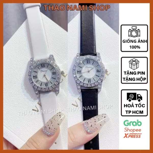 Cảm nhận sự nhẹ nhàng và tinh tế khi đeo đồng hồ nữ dây da đính đá full viền suốt một ngày