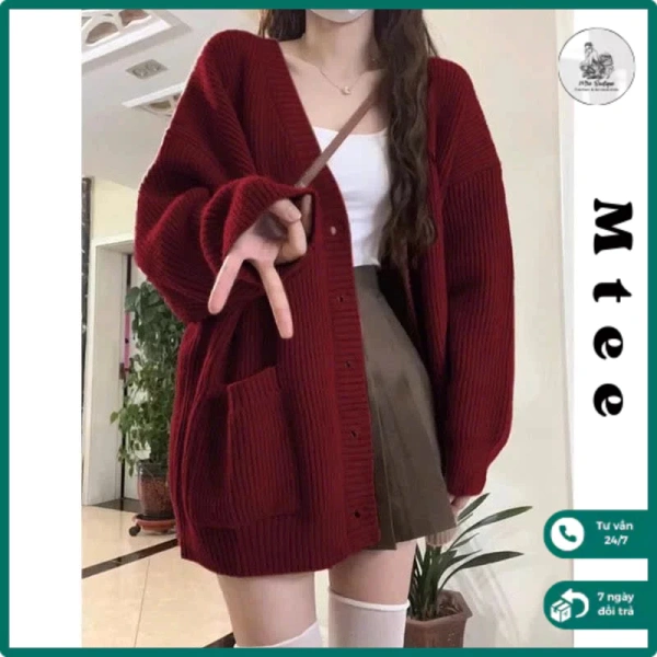 Cardigan rộng màu đỏ theo chuẩn Hàn Quốc khiến mùa thu bừng sáng hơn bao giờ hết