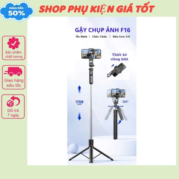 Chiều cao 1,7 m của gậy selfie 3 chân và đèn trợ sáng thực sự quyết định chất lượng livestream
