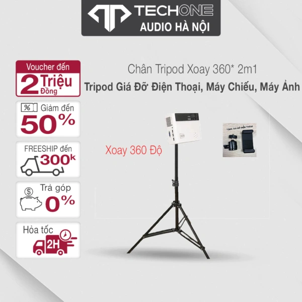 Chiều cao 2.1 m và khả năng chịu 25 kg – yếu tố quyết định khi dùng chân tripod máy chiếu xoay 360 độ
