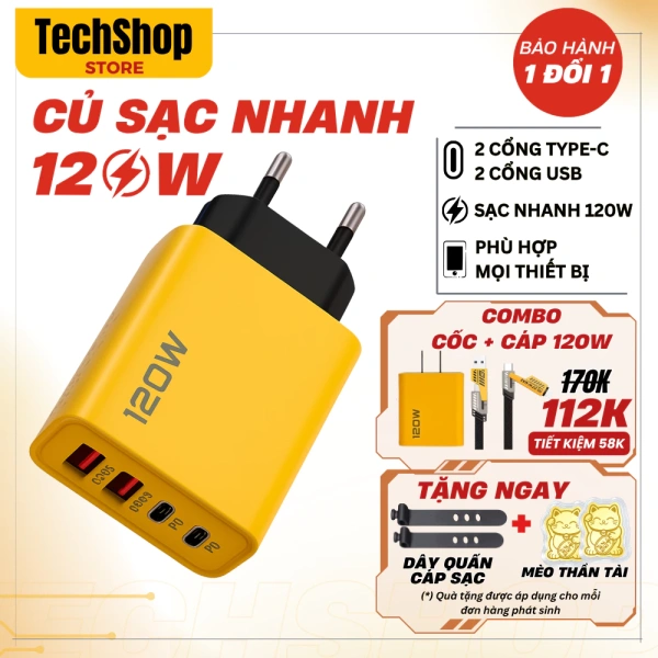 Củ sạc nhanh 120W hỗ trợ PD/Type‑C: Khi sự ổn định và bảo vệ quá tải quan trọng hơn tốc độ sạc