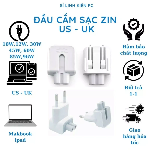 Đầu cắm sạc gập US‑UK cho MacBook: Tiện lợi đến mức người dùng thường bỏ qua việc mang theo sạc phụ.
