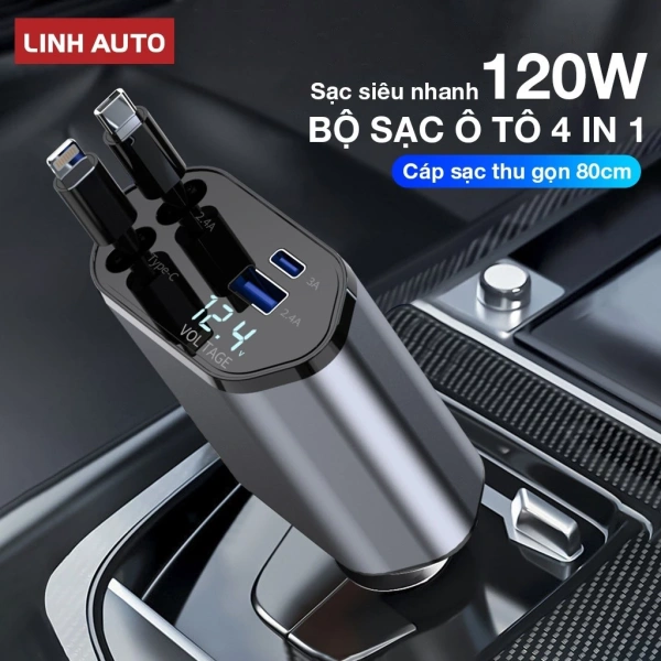 Đèn LED trên sạc ô tô 4 trong 1 giúp nhận diện ngay khi điện năng tiêu thụ thừa trong mỗi chuyến đi