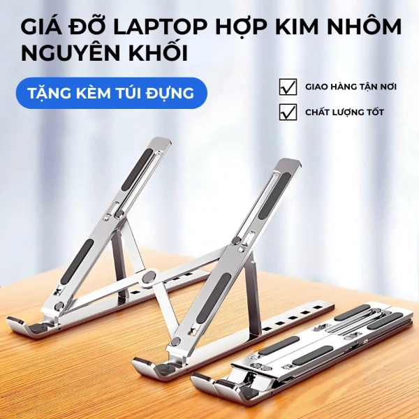 Giá đỡ laptop gập gọn nhẹ giúp giảm mỏi vai gáy bất ngờ khi làm việc liên tục.