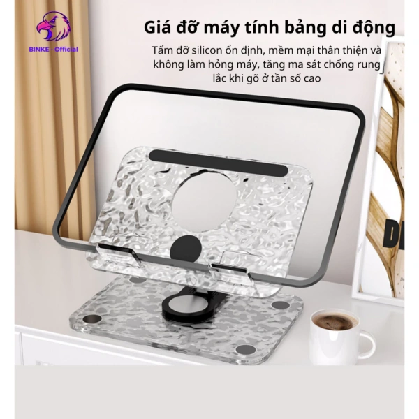 Giá đỡ máy tính bảng trong suốt xoay 360 độ thực sự giảm căng thẳng cổ và mắt khi làm việc kéo dài