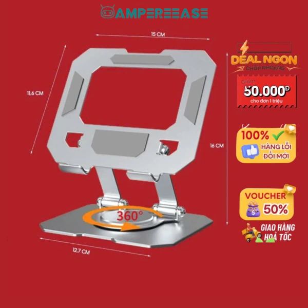 Giá đỡ máy tính bảng xoay 360° gấp gọn bằng kim loại: bất ngờ giảm nhiệt và tối ưu góc nhìn trong giờ làm việc dài