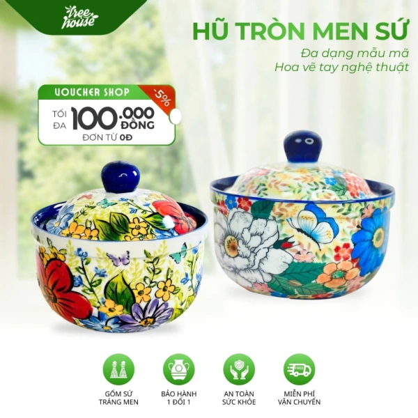 Hũ sứ vẽ tay thủ công khiến việc đựng mứt và gia vị ngày Tết trở thành chi tiết trang trí đầy bất ngờ