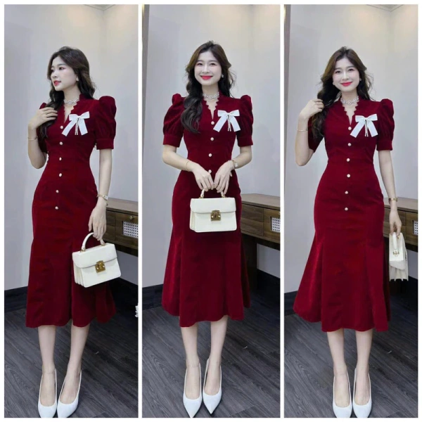 Khi những chiếc nút trên đầm dạ tiệc cổ V tay phồng khiến bạn phải suy nghĩ lại về sự thoải mái trên sàn.