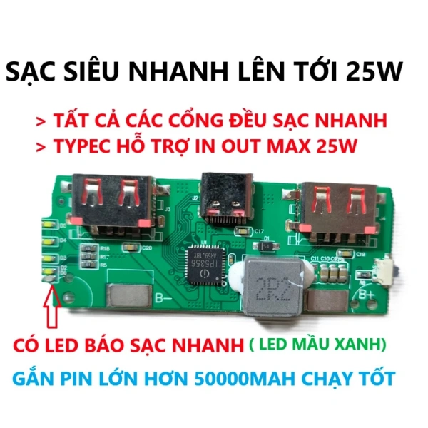 Khi pin dự phòng sạc nhanh 25W, đồng thời dùng cổng Type‑C và Micro làm giảm tốc độ bất ngờ