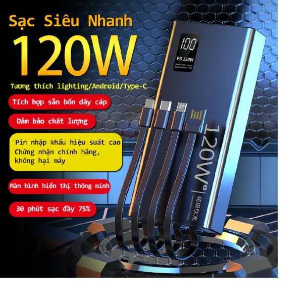 Pin dự phòng 57000mAh 120W tích hợp 4 dây cáp: chi tiết nhỏ khiến bạn vẫn gặp thiếu điện giữa ngày
