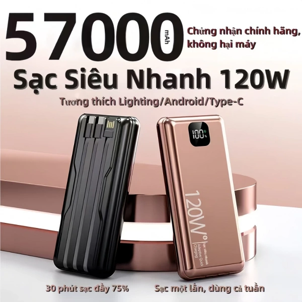 Pin dự phòng 57000mAh sạc nhanh 120W tích hợp ba cáp, có thực sự thuận tiện khi sạc đồng thời ba loại điện thoại?