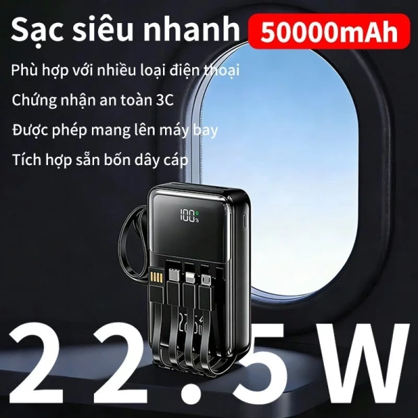 Pin sạc dự phòng 50.000 mAh, sạc nhanh 22.5W và bốn dây cáp tích hợp: Khi tiện lợi lại gây cản trở trong túi
