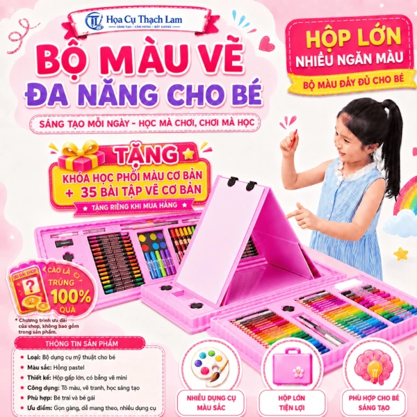 Sự bất ngờ khi bé chuyển từ bút màu thường sang bộ bút màu size lớn và giấy 300gsm trong hộp vali mỹ thuật