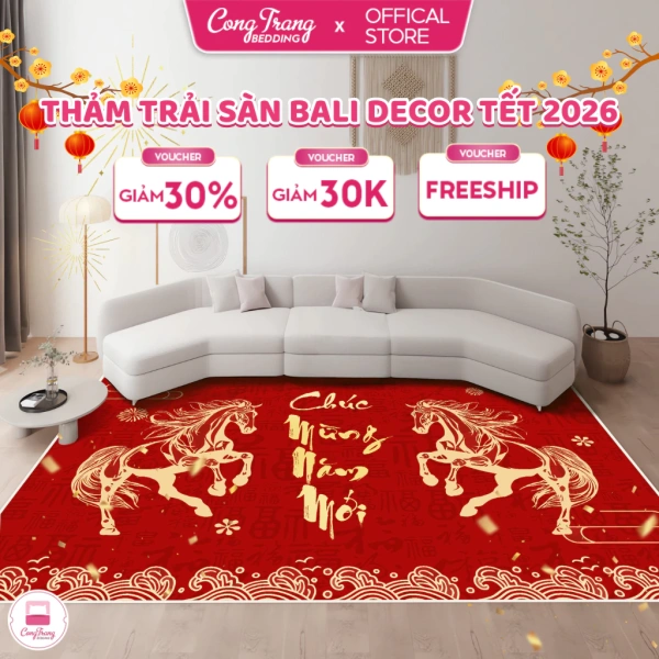 Thảm 3D đỏ biến phòng khách thành backdrop Tết 2026 rực rỡ, nhưng ánh sáng phòng quyết định hiệu ứng thực tế
