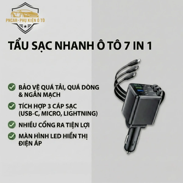 Trên ô tô, đầu cáp đa năng 7 trong 1 hứa hẹn sạc nhanh 120W cho mọi thiết bị, nhưng việc sắp xếp dây lại gây bất ngờ.