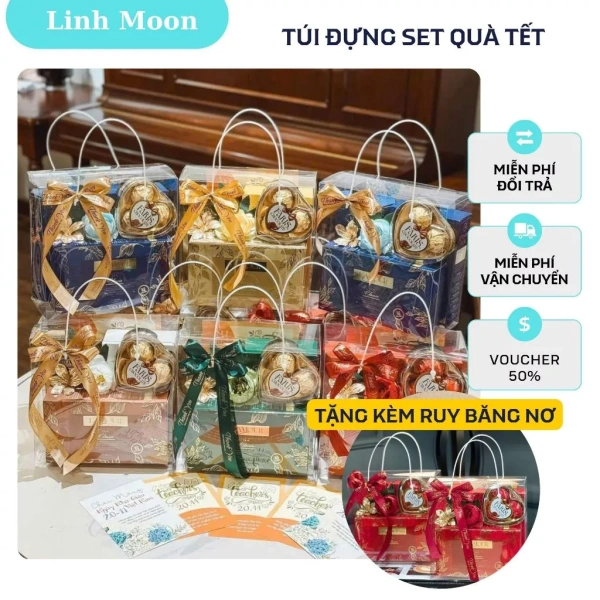 Túi mica trong suốt quà Tết: vẻ sang trọng ẩn sau vấn đề dây quai trắng dễ lệch khi chất tải nặng - Ảnh 1