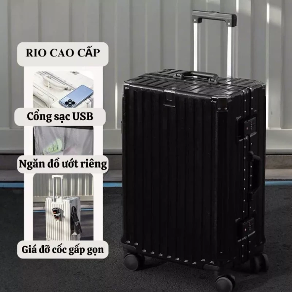 Trong thị trường hiện nay, Vali kéo du lịch khung nhôm Rio là một trong những mẫu sản phẩm thu hút nhiều sự chú ý nhờ sự kết hợp giữa khung nhôm chắc chắn, khóa mã số bảo mật và cổng USB tích hợp. (Ảnh 5)